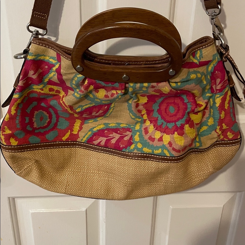Fossil Floral Canvas Tote with Wooden Handles